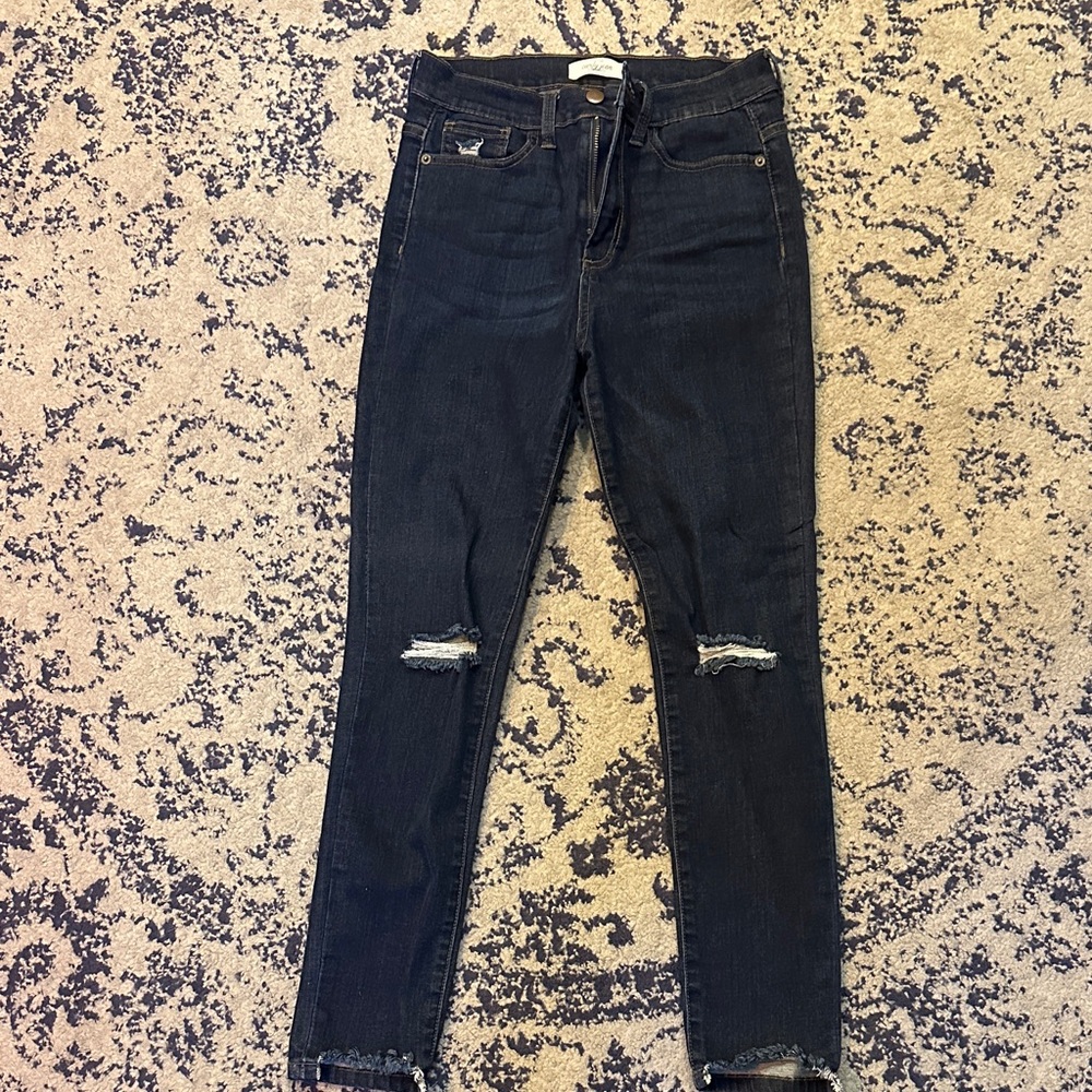 Carly Jean Los Angeles Dark Distressed Skinny Jeans